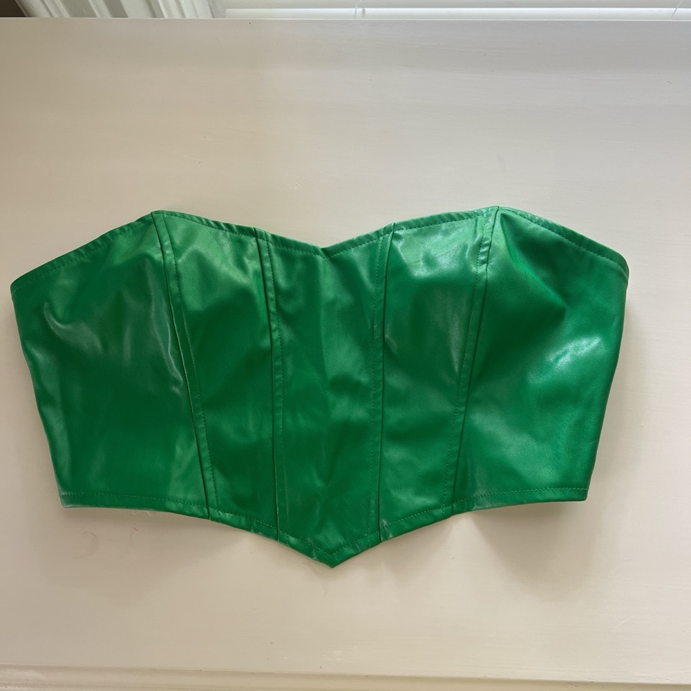 Green Faux Leather Bustier Top